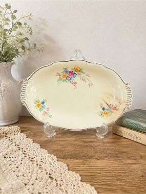 Homer Laughlin Cream Floral Hand-Painted Serving Platter